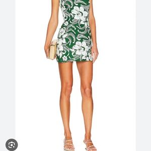 Faithfull the Brand Green Floral Mini Dress